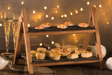 Load image into Gallery viewer, 2 Tier Slate &amp; Wood Serving Stand
